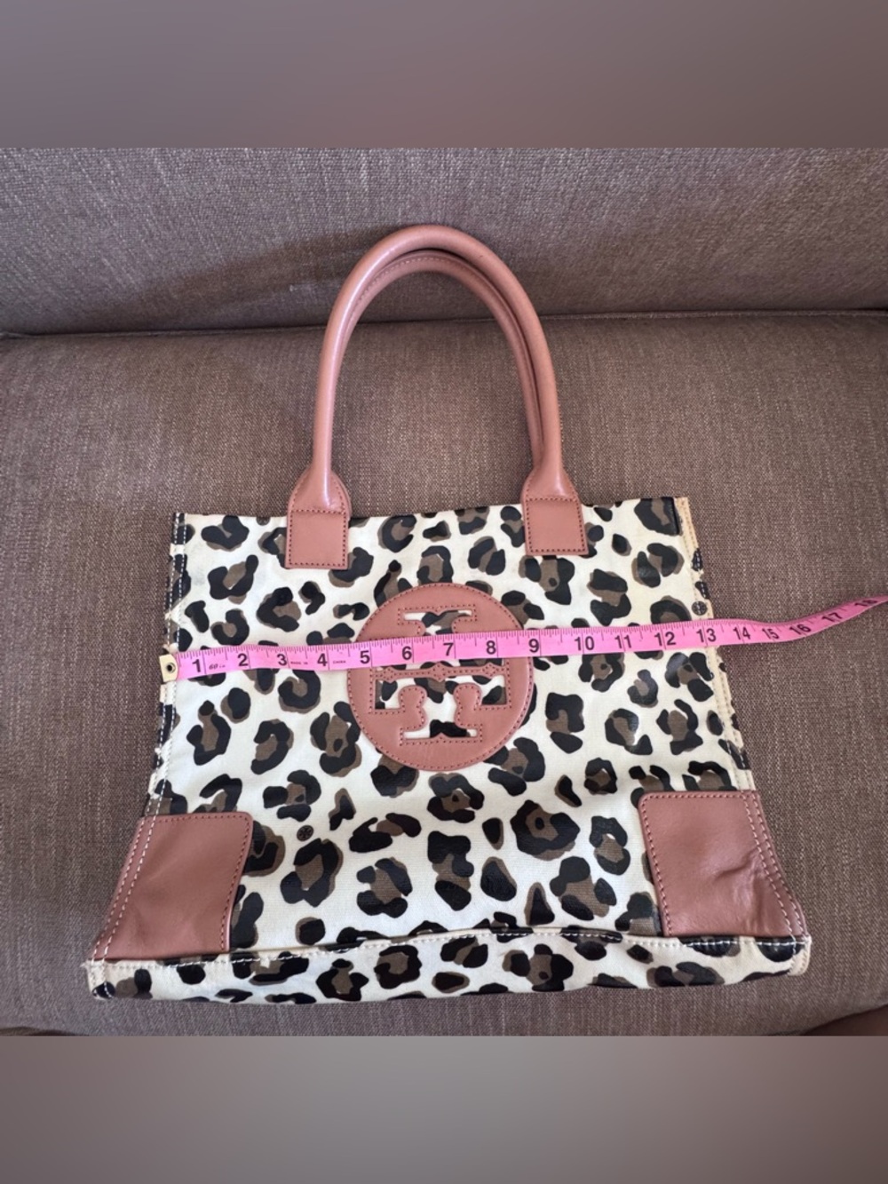 Tory Burch Leopard-Print Canvas Tote with Tan Leather Trim - Picture 10 of 12
